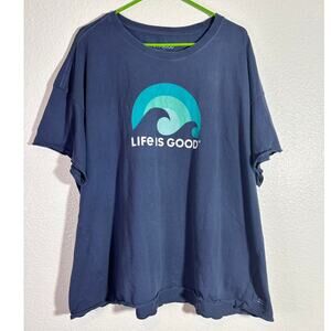 Life is Good Women's Size XXL Crusher Tee Blue Beach Waves Cotton Short Sleeve